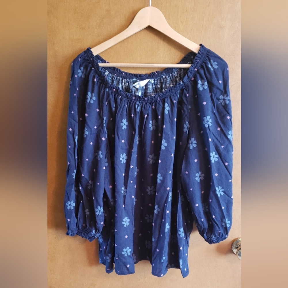 Sonoma Peasant Blouse Charcoal & Pink Boho